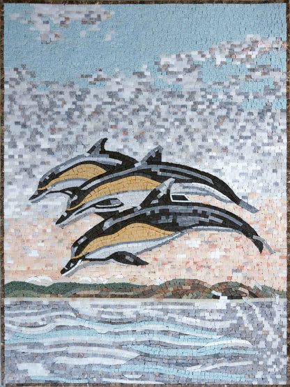 Nautical Mosaic - Sunset Dolphins