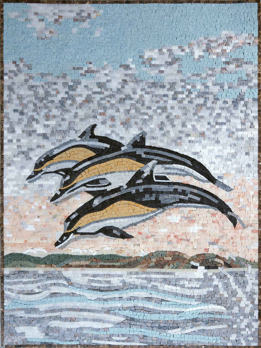 Nautical Mosaic - Sunset Dolphins