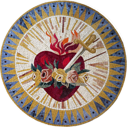 Sacred Heart Sword Religious Mosaic Art