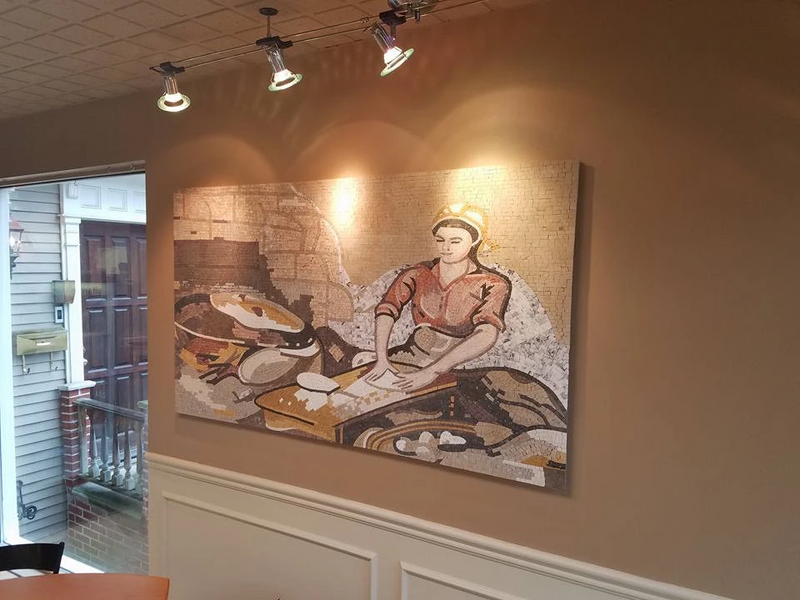 Traditional Woman Making Saj Bread Marble Mosaic Mural