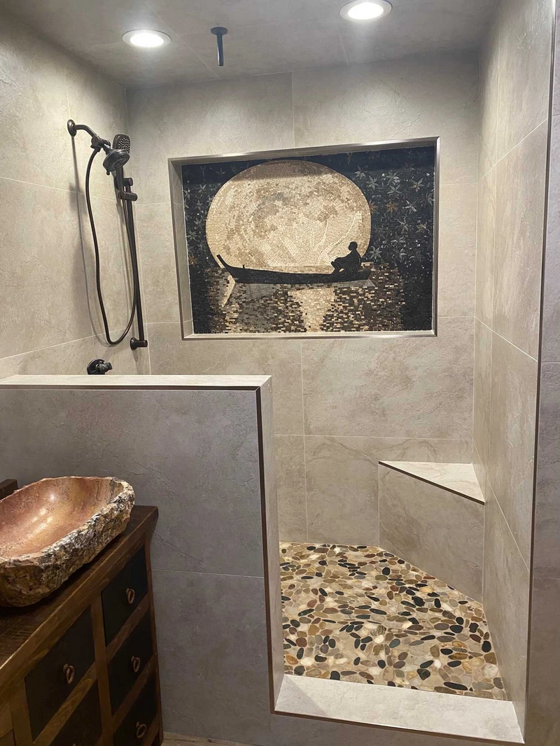 Full Moon Marble Mosaic Handmade Artwork