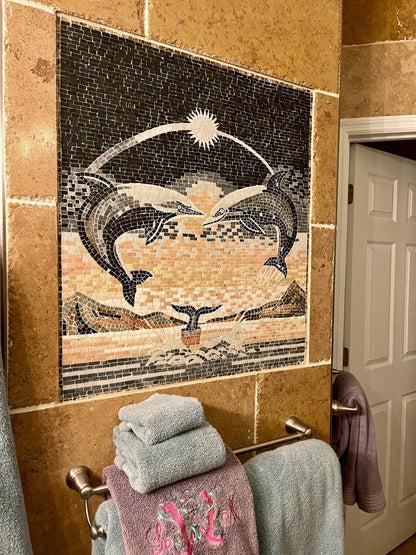 Dolphins in Moonlight Mosaics Art