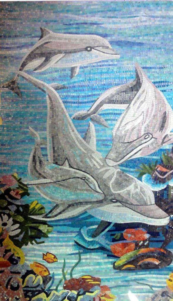 Dolphins Playing in the sea Glass Mosaic