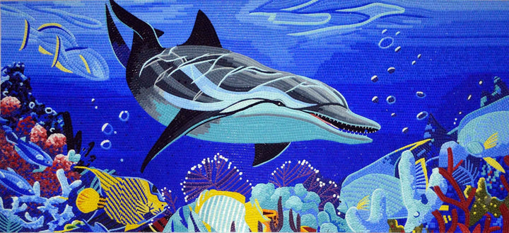Glass Mosaic Art - Dolphin Jump