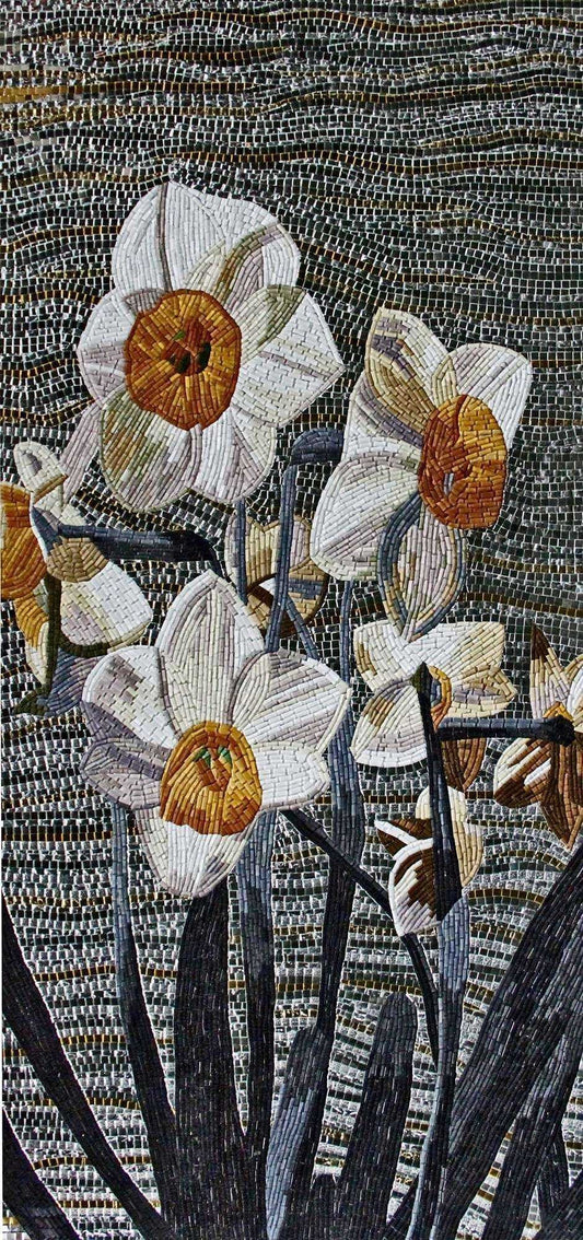 Floral Mosaic Tile Art - White Poppy