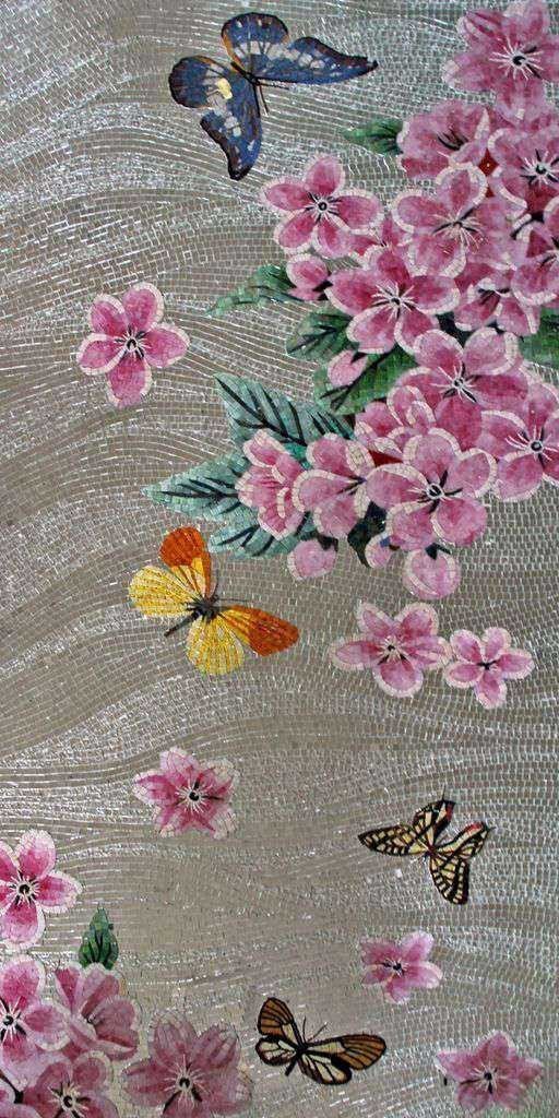 Glass Mosaic Mural - Butterflies And Buttercups
