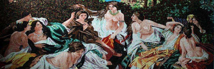 Female Figures in The Garden Glass Mosaic Artwork Mural
