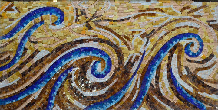 Abstract Bathroom Backsplash Waves Mosaic