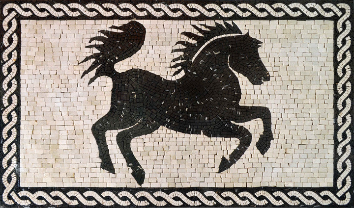 Handmade Marble Mosaic - Black Horse