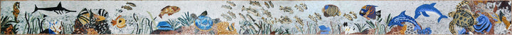Sea Creatures in Coral Reef - Marble Mosaic