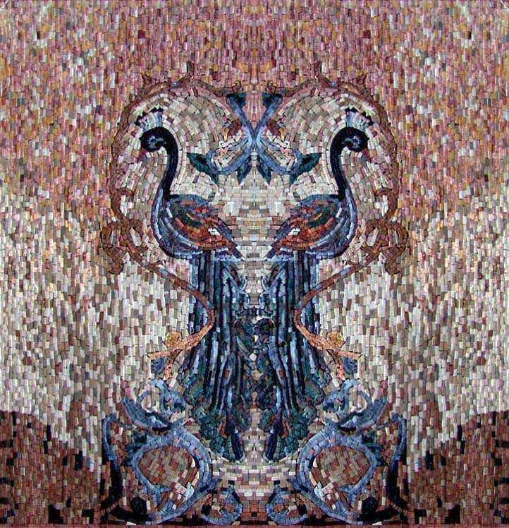 Mosaic Artwork - Two Peafowls