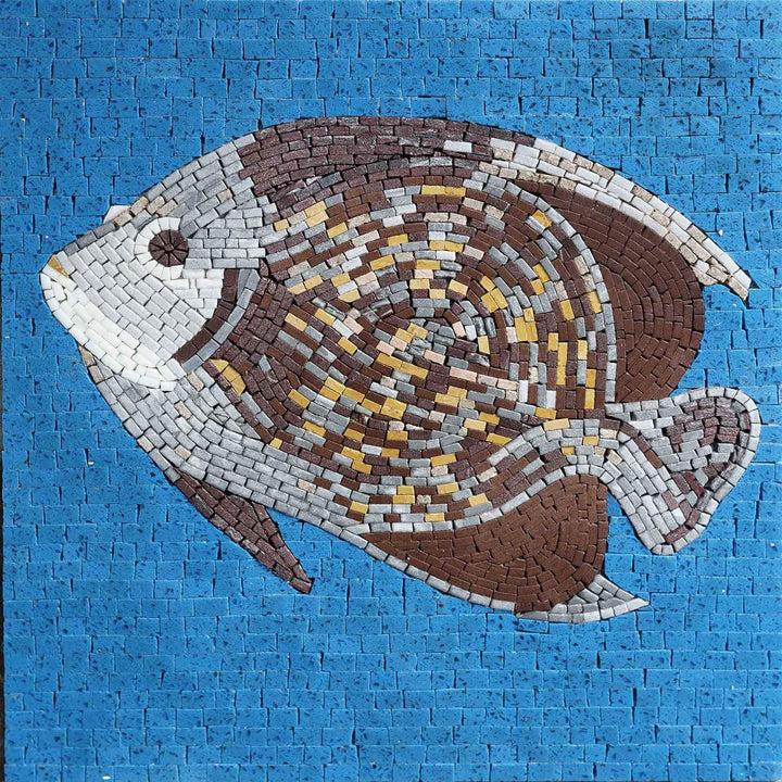 Brown Angel Fish on Blue - Mosaic Wall Art