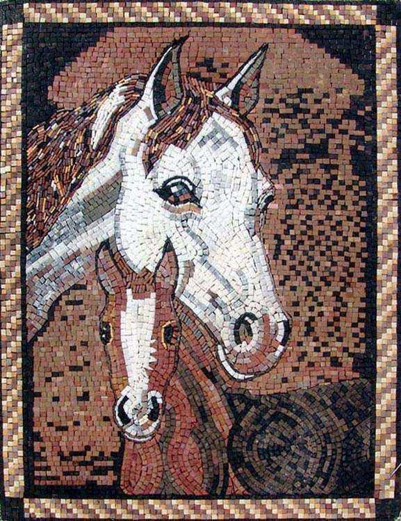 Marble Mosaic Mural - Two Horses
