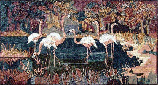 Mosaic Wall Design - Pink Flamingos