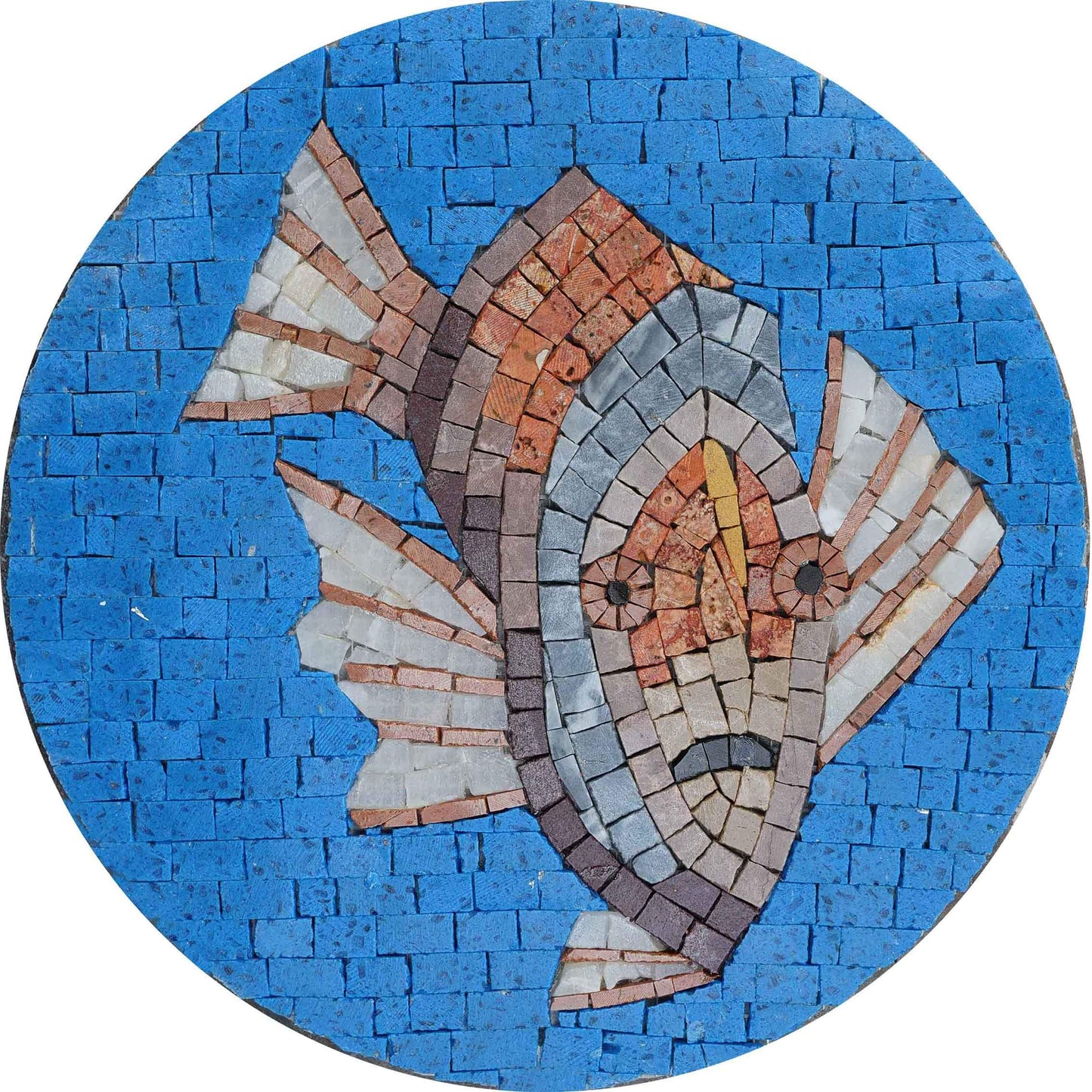 Clown Fish In Blue Medallion - Mosaic Art
