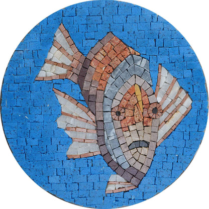 Clown Fish In Blue Medallion - Mosaic Art