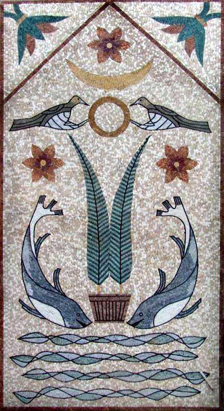 Flora and Fauna Marble Mosaic Mural