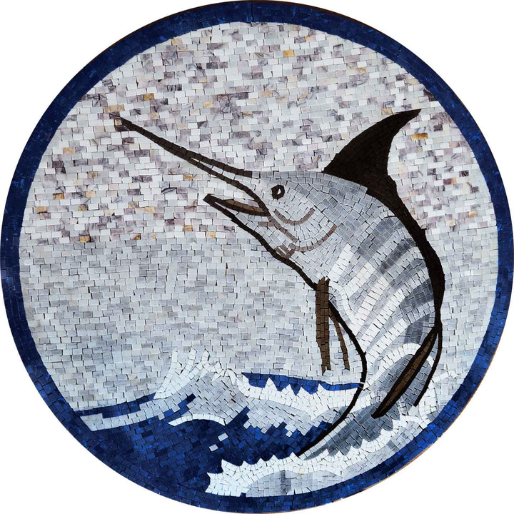  Sword Fish Mosaic Marble Medallion
