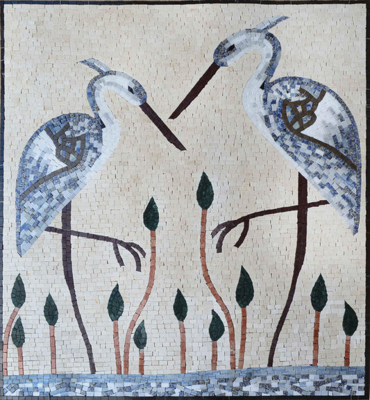 Mosaic Art - White Herons
