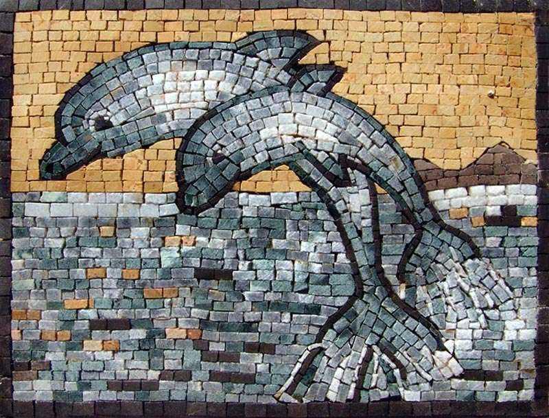 Two Cute Dolphins Mosaics