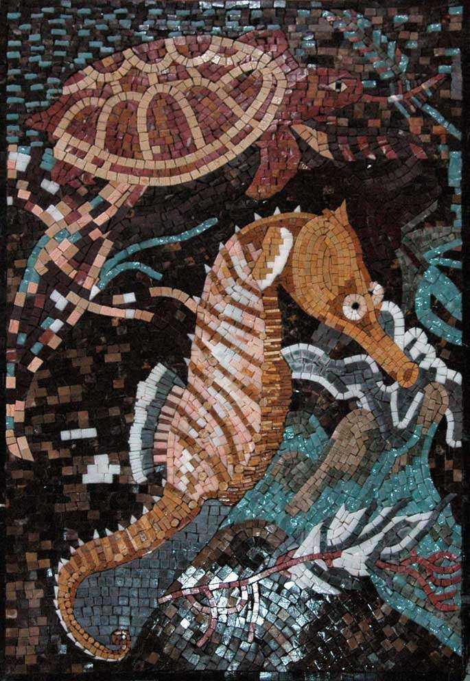 Seahorse SeaTurtle Mosaic stone Art