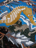 Golden Seadhorse On Blue Mosaic Wall Art