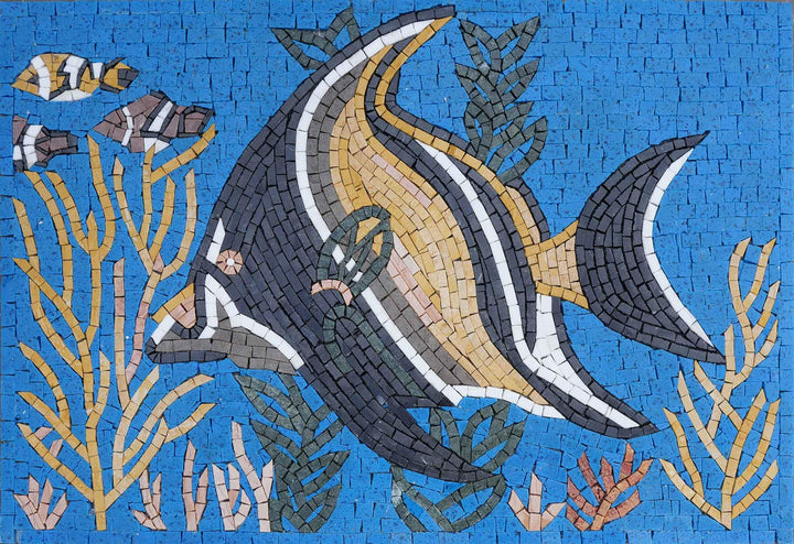 Angelfish In Deep Reef - Mosaic Wall Art