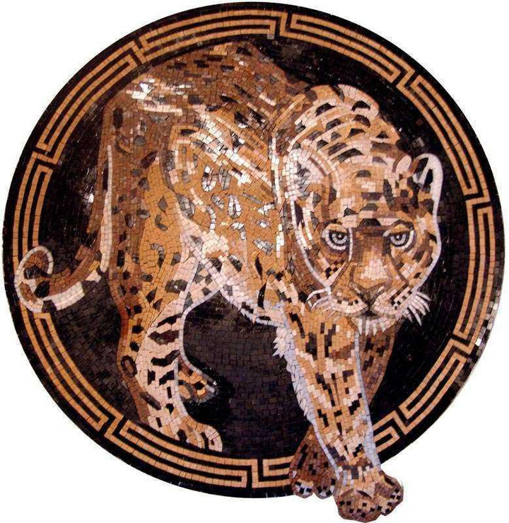 Mosaic Art Medallion - Gazing Leopard 