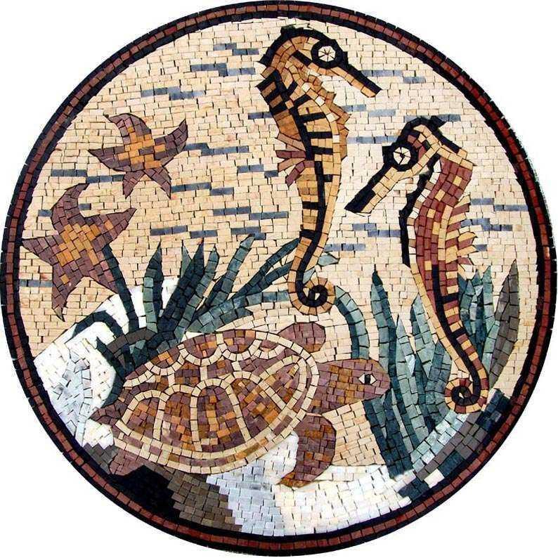 Sea Creatures Mosaic Medallion 