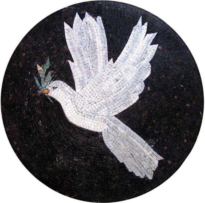 Mosaic Medallion Art - White Dove 