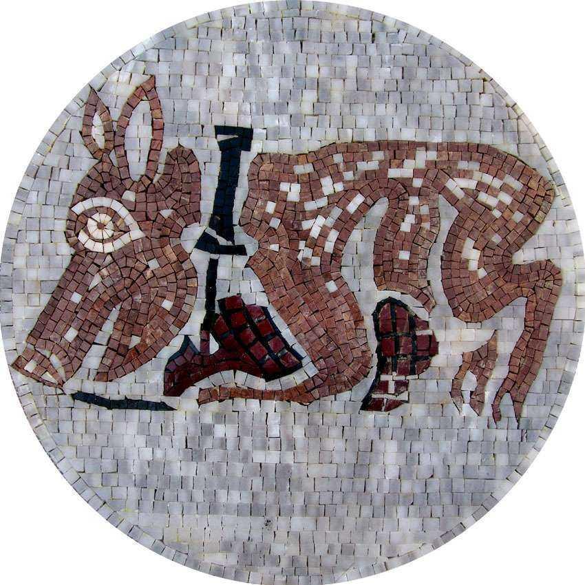Mosaic Marble Art - Pig Medallion