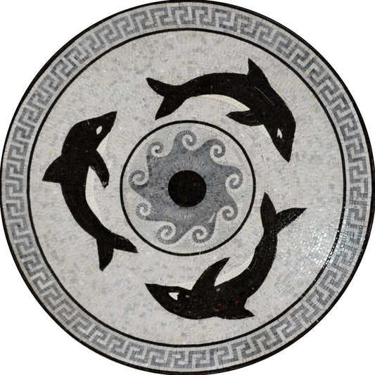 Dolphins  Medallion Mosaic Marble Art