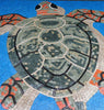 Swiming Turtle With Shadow On Blue - Mosaic Art