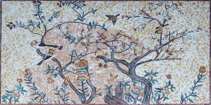 Mosaic Art - Blooming Tree and Birds II