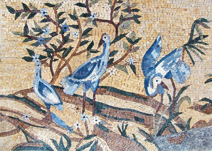 Mosaic Wall Art - Three blue Birds