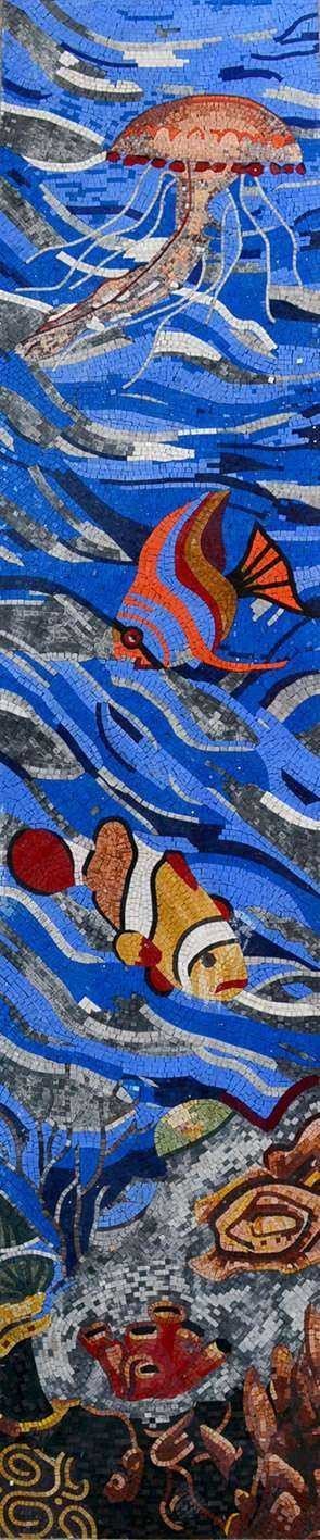 Fish and Jelly Fish in the Ocean Nautical Scene Mosaic