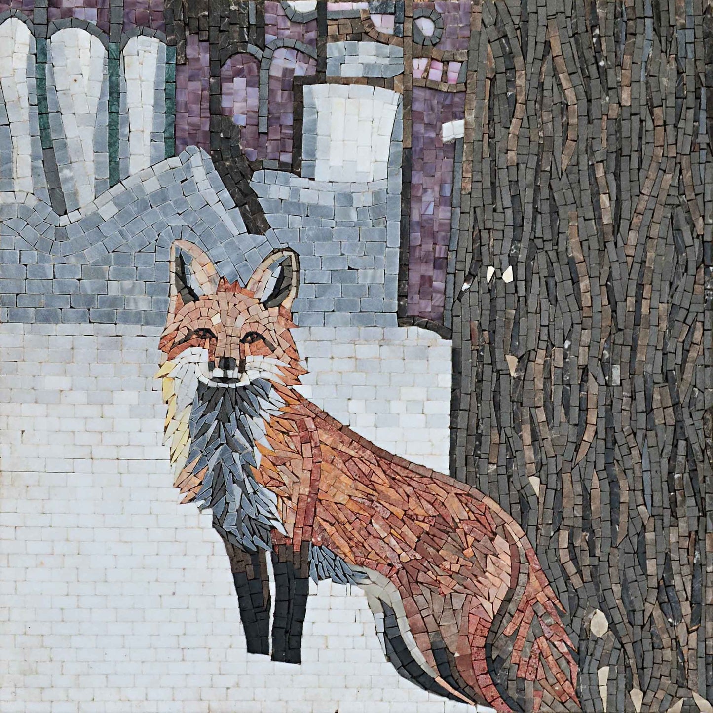 Marble Mosaic Mural - Fox