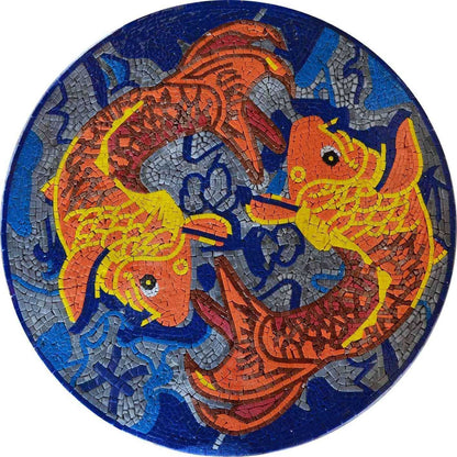 Koi Fish Marble Mosaic Art Nautical