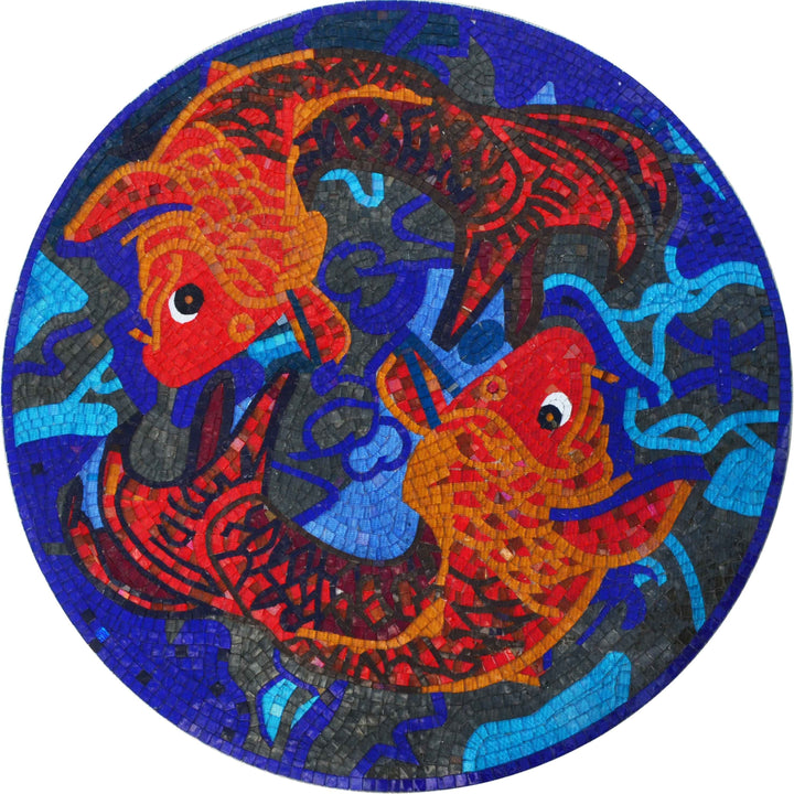 Mosaic Medallion - Orange Koi Fish 