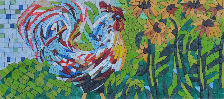 Mosaic Wall Art - Rooster and  Sunflowers