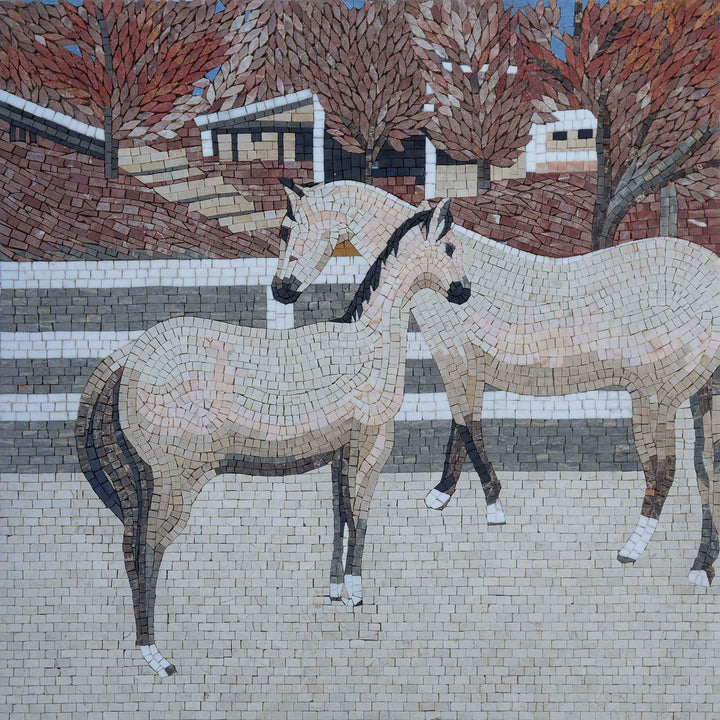 Horses in the Stable - Mosaic Artwork
