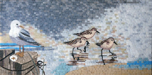 Bird Mosaic Art - Seagull & Three Birds