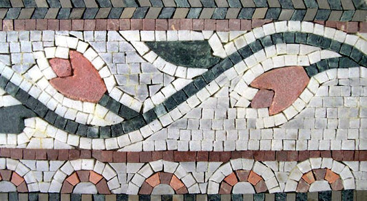 Floral Border Mosaic With a pink flower and green leaves