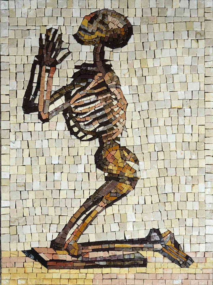 Skeleton praying marble mosaic