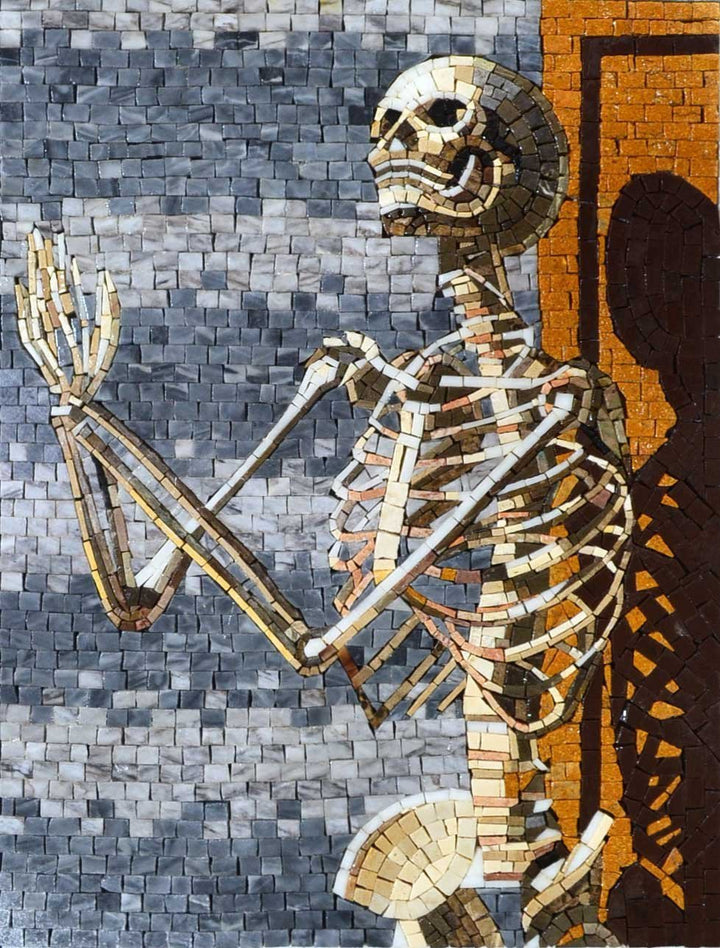 Santa Muerte Skeleton Marble Mosaic