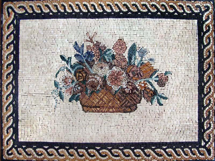 Framed Artwork. Flower Basket Mosaic