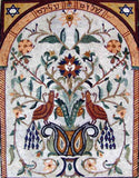Arched Marble Mosaics - Peafowls by Flowers