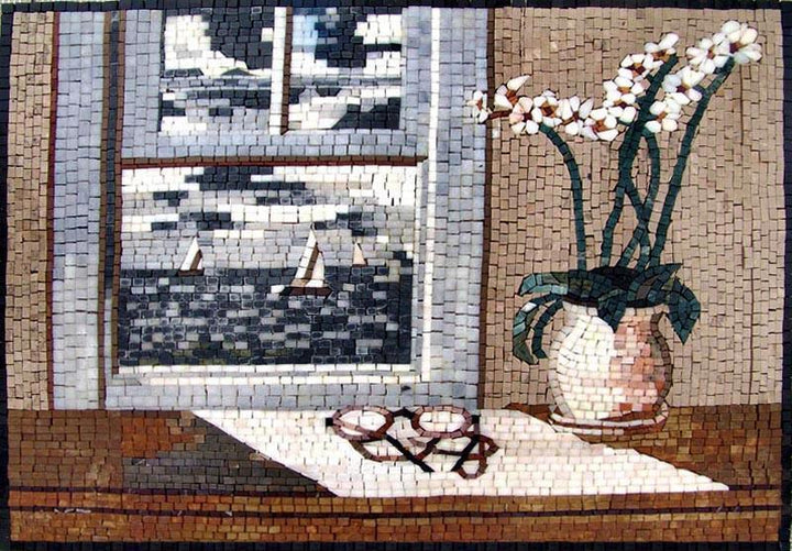 Mosaic Flower Art - Vase By Window