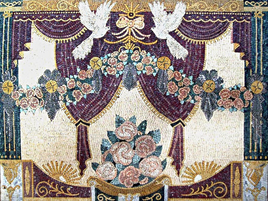 Mosaic Wall Art - Flowers and Doves