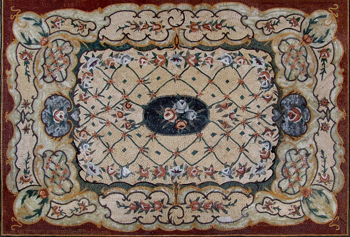 Mosaic Stone Floor Rug Art Tile Handmade Flower